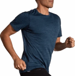 BROOKS Men’s Luxe Short Sleeve (412 - Heather Blue Slate) -Shoes Fashion Store 211498 412 MV Luxe Short Sleeve