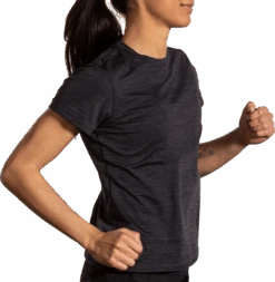 BROOKS Women’s Luxe Short Sleeve (009 - Heather Deep Black) -Shoes Fashion Store 221659 009 MV Luxe Short Sleeve