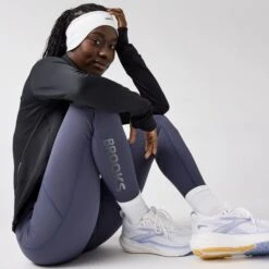 BROOKS Women's Momentum Thermal Tight 2.0 (459 - Dark Nightshadow/Speed Logo) -Shoes Fashion Store 221737 459 mv1 momentum thermal tight 2 womens thermal running tight