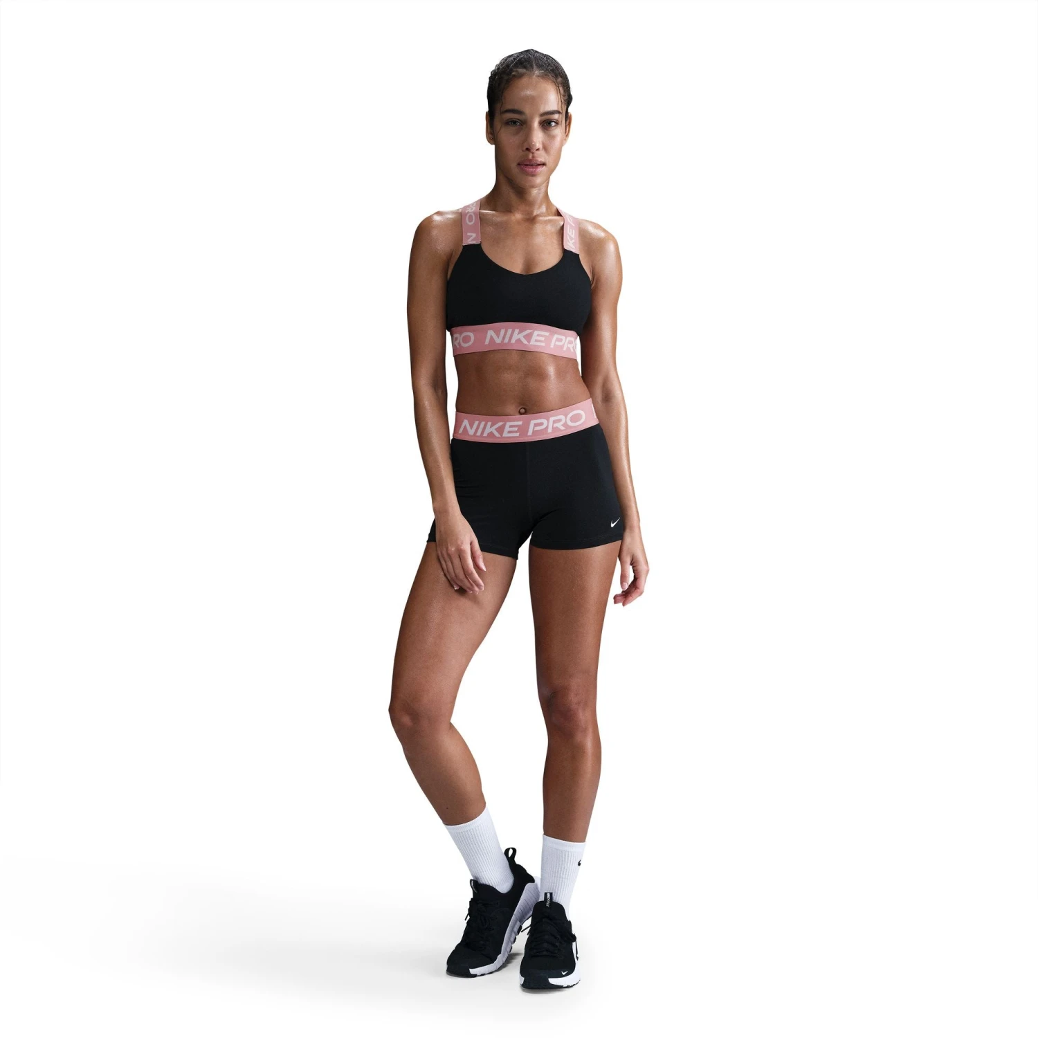 Nike Women's Pro 3" Shorts (027 - Black/Elemental Pink/White) 2 Nike Women's Pro 3" Shorts (027 - Black/Elemental Pink/White) - Image 2