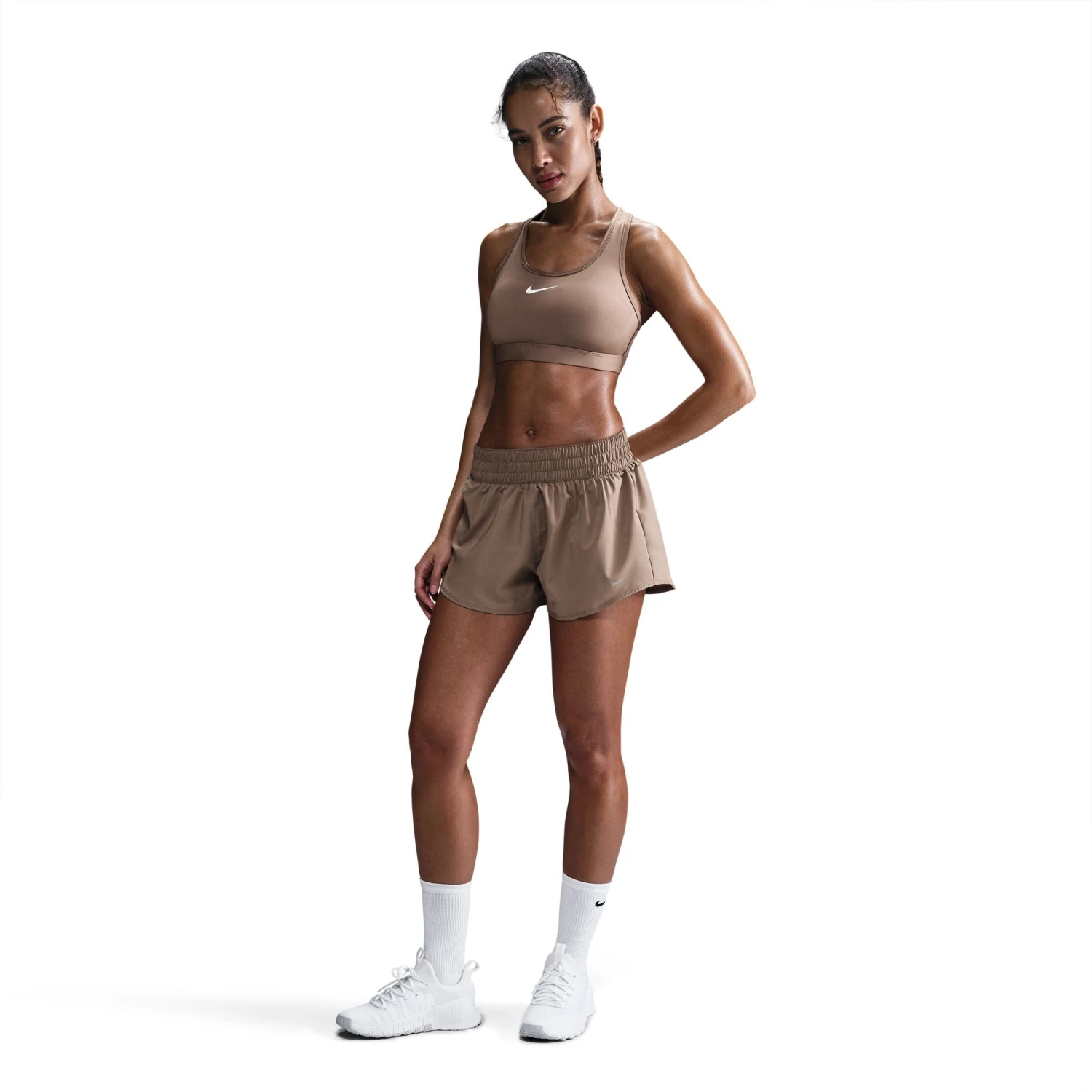 Nike Women’s Swoosh Medium Support Sports Bra (233 - Mink Brown/White) 2 Nike Women’s Swoosh Medium Support Sports Bra (233 - Mink Brown/White) - Image 2