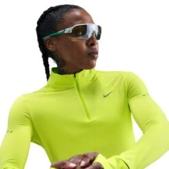 Nike Women's Swift Dri-FIT UV 1/4-Zip Running Top (389 - Cyber/Heater/Reflective Silver) -Shoes Fashion Store AURORA HQ0499 389 PHSYM003 2000