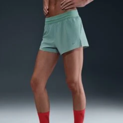 Nike Women's Swift Dri-FIT Mid-Rise 2.5" Brief-Lined Running Shorts (017 - Cannon/Reflective Silver) -Shoes Fashion Store AURORA HQ0638 017 PHSYMG01 2000