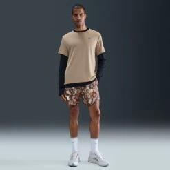 Nike Men's Dri-FIT 7" Brief-Lined Printed Running Shorts (011 - Black/White/Hemp/Reflective Silver) -Shoes Fashion Store AURORA IH4512 011 PHSFMG01 2000