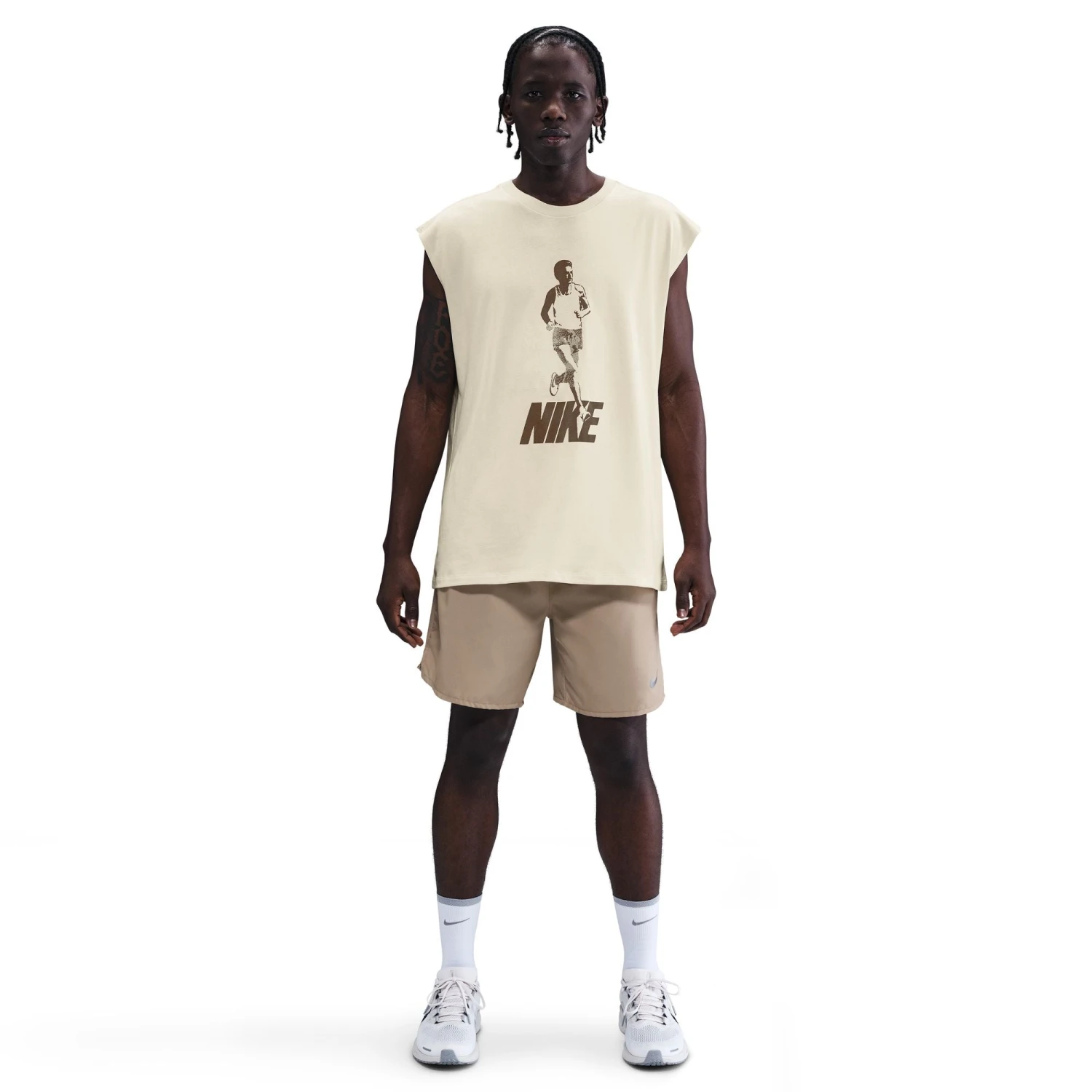 Nike Men's Sleeveless Running T-Shirt (113 - Coconut Milk) 1 Nike Men's Sleeveless Running T-Shirt (113 - Coconut Milk)