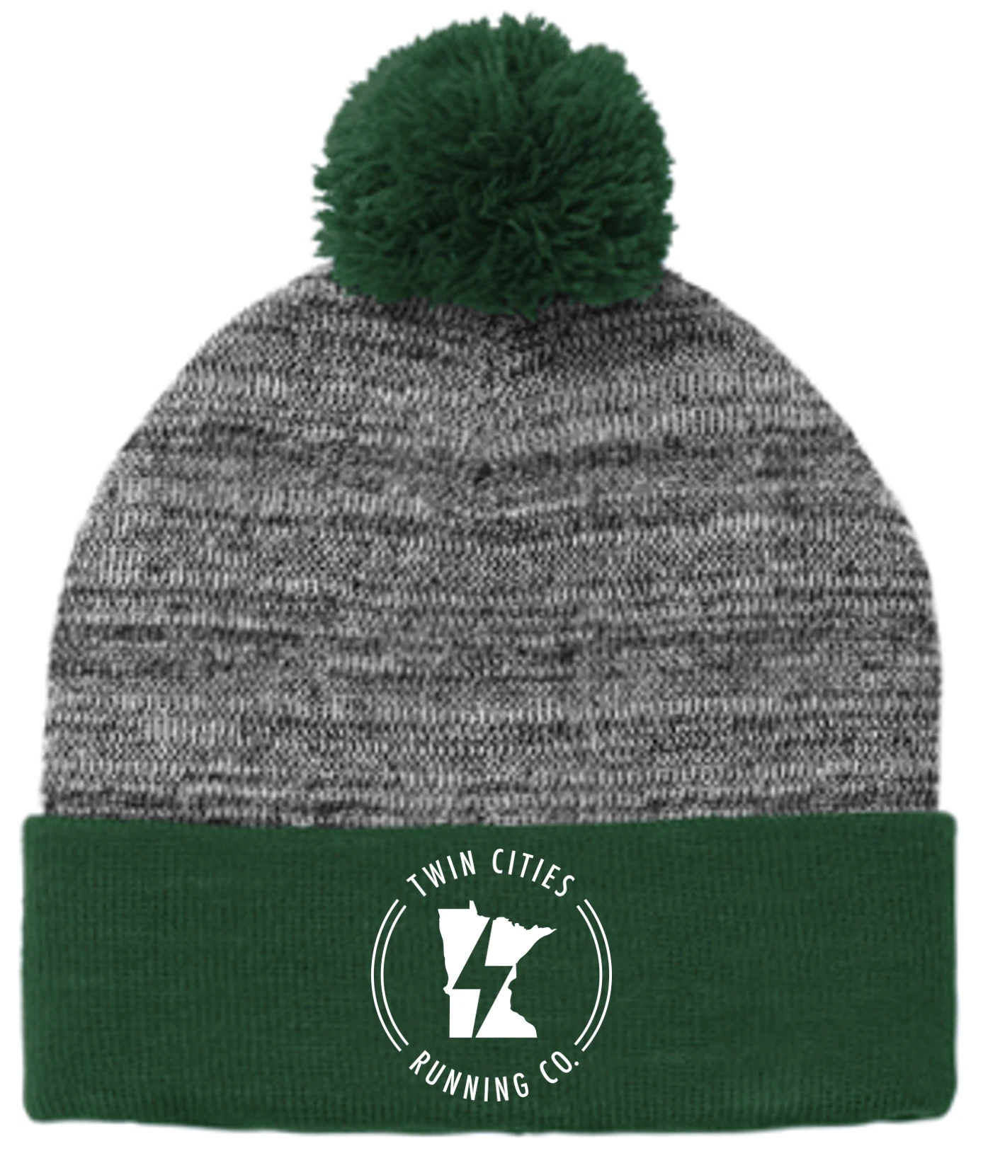 TCRC Heather Pom Beanie (Forest Green/Grey Heather) 1 TCRC Heather Pom Beanie (Forest Green/Grey Heather)