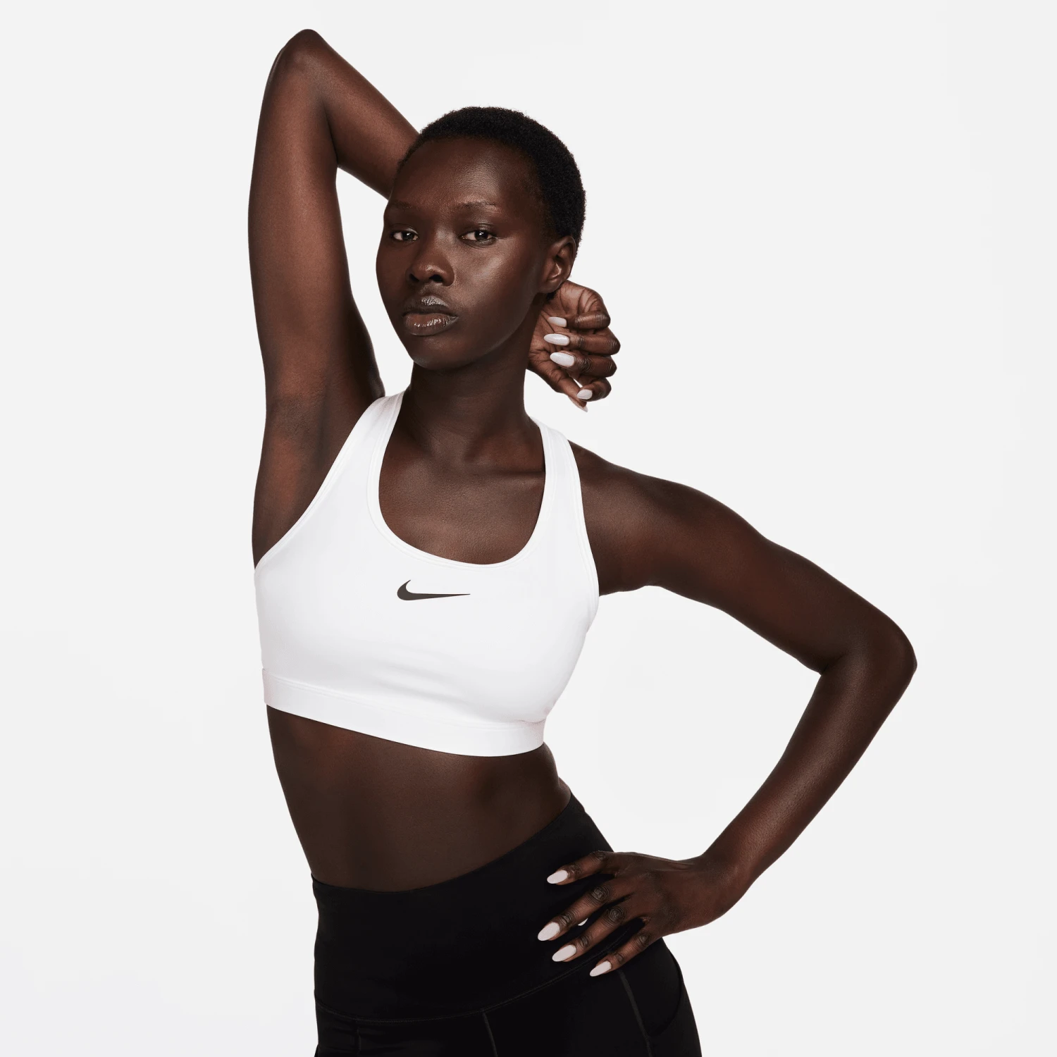 Nike Women’s Swoosh Medium Support Sports Bra (100 - White/StoneMauve/Black) 1 Nike Women’s Swoosh Medium Support Sports Bra (100 - White/StoneMauve/Black)