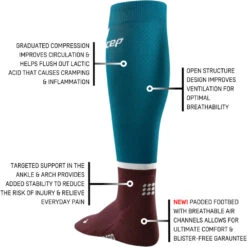 CEP Women's Run Tall Socks 4.0 (Petrol/Dark Red) -Shoes Fashion Store Run Socks 4 0 petrol dark red WP209R W infographic 4 1080x cd581649 9c6b 4d94 a817 ba23f7bfc860